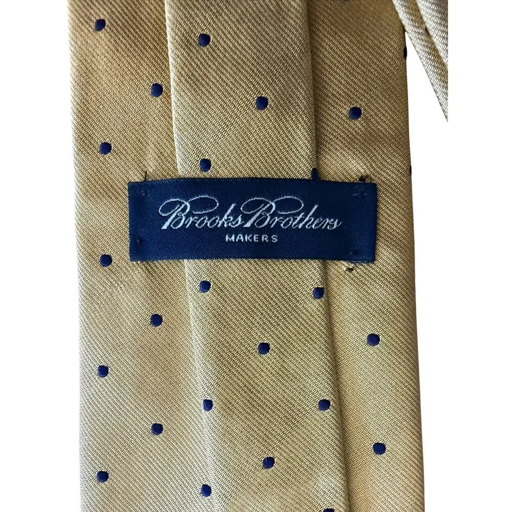 Brooks Brothers Yellow and Navy Blue Polka Dot Silk Tie